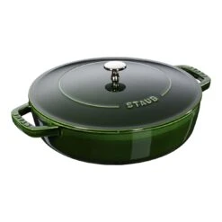 Staub 28 Cm Round Cast Iron Saute Pan Chistera Basil-green
