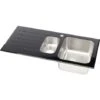 Sauber Kitchen Sink 1.5 Bowl LH Drainer Black Glass Stainless Steel Inset Waste -Craghoppers shop 46530768 1
