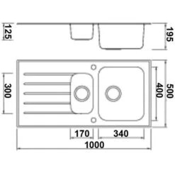 Sauber Kitchen Sink 1.5 Bowl LH Drainer Black Glass Stainless Steel Inset Waste -Craghoppers shop 46530768 3