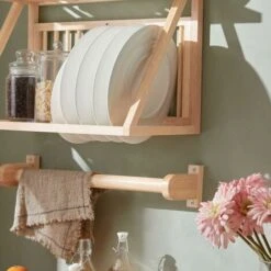 SoBuy Wall Mounted Rubber Wood Kitchen Plate Rack, KCR11-N -Craghoppers shop 55298473 4