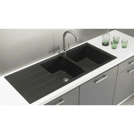 Liquida LP20BL 2.0 Bowl Composite Inset Reversible Black Kitchen Sink 4 Liquida LP20BL 2.0 Bowl Composite Inset Reversible Black Kitchen Sink - Image 2