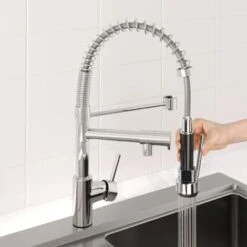 Sauber Kitchen Mixer Tap Dual Spout With Pull Out Spray -Craghoppers shop 8755483 3