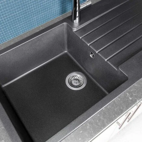 Reginox Harlem10 Kitchen Sink Single Bowl Black Granite Reversible Drainer Waste 4 Reginox Harlem10 Kitchen Sink Single Bowl Black Granite Reversible Drainer Waste - Image 2