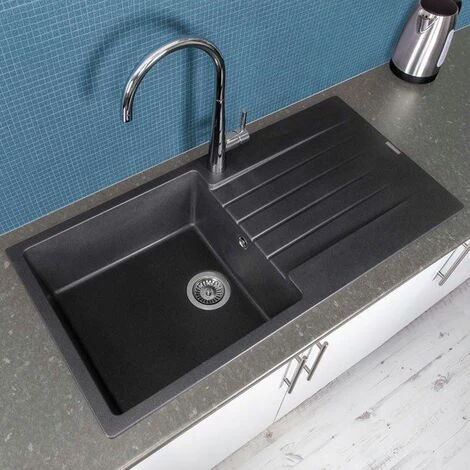 Reginox Harlem10 Kitchen Sink Single Bowl Black Granite Reversible Drainer Waste 5 Reginox Harlem10 Kitchen Sink Single Bowl Black Granite Reversible Drainer Waste - Image 3