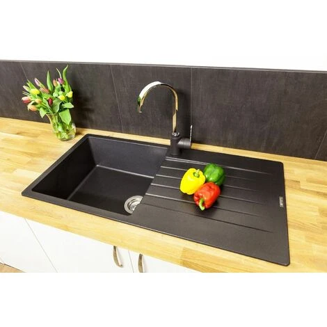 Reginox Harlem10 Kitchen Sink Single Bowl Black Granite Reversible Drainer Waste 7 Reginox Harlem10 Kitchen Sink Single Bowl Black Granite Reversible Drainer Waste - Image 5