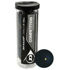 Dunlop Competition Squash Ball - 3 Ball Tube. Single Yellow Dot