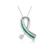 Emerald 0.22CT And Diamond 9K White Gold Ribbon Pendant Necklace -Craghoppers shop E1790
