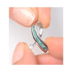 Emerald 0.22CT And Diamond 9K White Gold Ribbon Pendant Necklace -Craghoppers shop G3912 v1