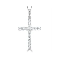 1.00ct Lab Diamond Cross Necklace Claw Set H/Si In 9K White Gold