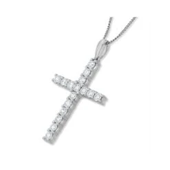 1.00ct Lab Diamond Cross Necklace Claw Set H/Si In 9K White Gold -Craghoppers shop LBE3021Ws