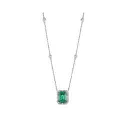 Astra 1.50ct Lab Emerald And Diamond Halo Octagon Cut Necklace In Silver -Craghoppers shop NID4226 GU d1