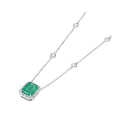 Astra 1.50ct Lab Emerald And Diamond Halo Octagon Cut Necklace In Silver -Craghoppers shop NID4226 GU d2