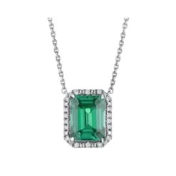 Astra 1.50ct Lab Emerald And Diamond Halo Octagon Cut Necklace In Silver