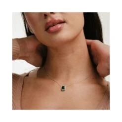 Astra 1.50ct Lab Emerald And Diamond Halo Octagon Cut Necklace In Silver -Craghoppers shop NID4226 GU m2