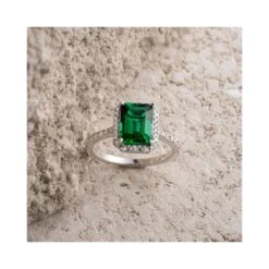 Astra 1.50ct Lab Emerald And Diamond Halo Shoulder Set Octagon Cut Ring In Silver -Craghoppers shop NIE7226 GU flh