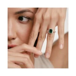 Astra 1.50ct Lab Emerald And Diamond Halo Shoulder Set Octagon Cut Ring In Silver -Craghoppers shop NIE7226 GU m2