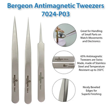 Bergeon 7024 Set Of 3 Non Magnetic Tweezers 3 Bergeon 7024 Set Of 3 Non Magnetic Tweezers - Image 2