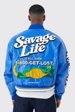 Boxy Pu Multi Badge Varsity Jacket