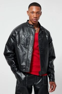 Boxy Homme Pu Biker Jacket