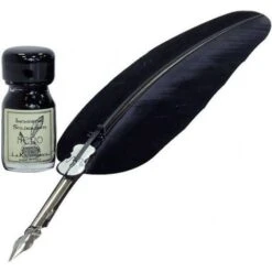 Coles Calligraphy Music Feather Pen And Ink Set - Black/Silver