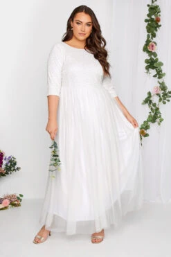 LUXE Curve White Sequin Hand Embellished Bridal Maxi Dress