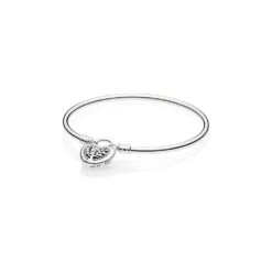 PANDORA Moments Flourishing Heart Silver Bangle, 21cm